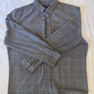 Express Gray Flannel Windowpane Shirt Jacket Size L